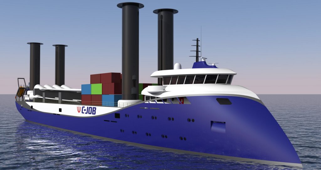 C-Job Naval Architects Flettner Freighter render at sea