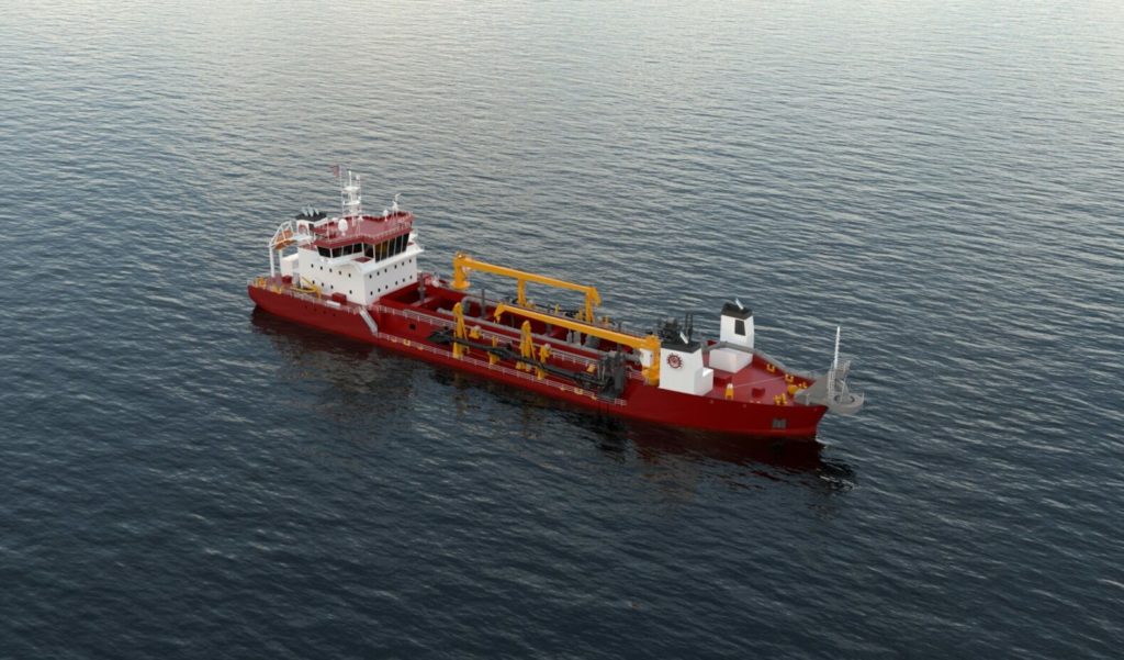 Great Lakes Dredge & Dock Corporation trailing suction hopper dredger at sea birds eye view render