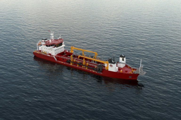 Great Lakes Dredge & Dock Corporation trailing suction hopper dredger at sea birds eye view render