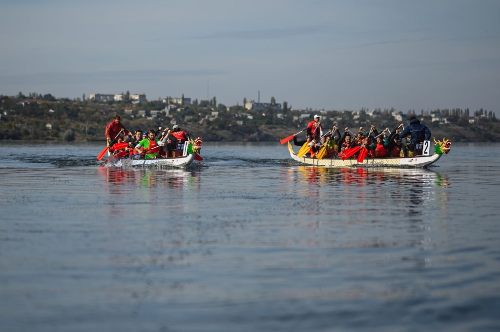 C-Job Nikolayev dragon boat race participants rowing