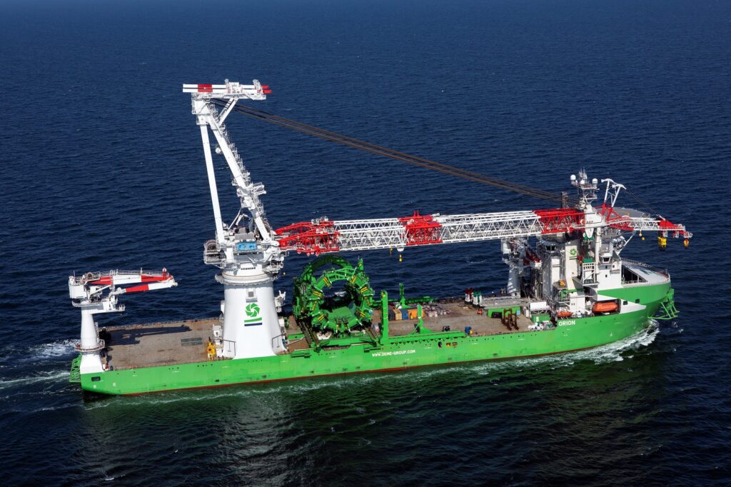 birds eye view of DEME Orion at sea