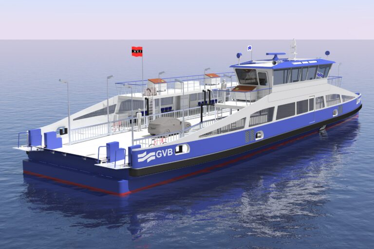 GVB ro-ro ferry at sea Amsterdam render back view