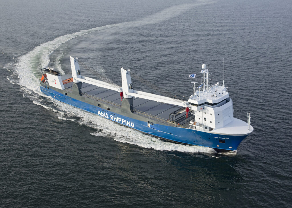 Birds eye view heavy lift vessel Atlantic Dawn series CIG Shipbuilding at sea