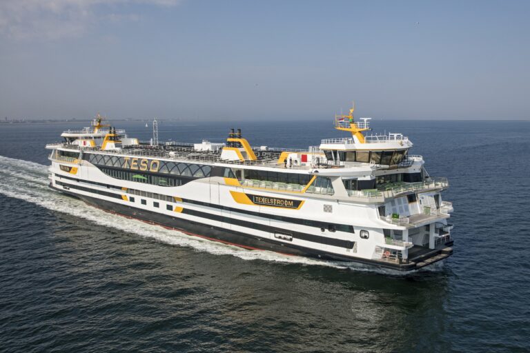 TESO Texelstroom ferry in operation at sea side view