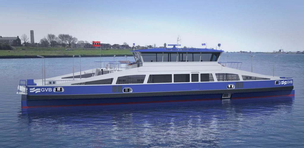 GVB ro-ro ferry at sea Amsterdam render side view