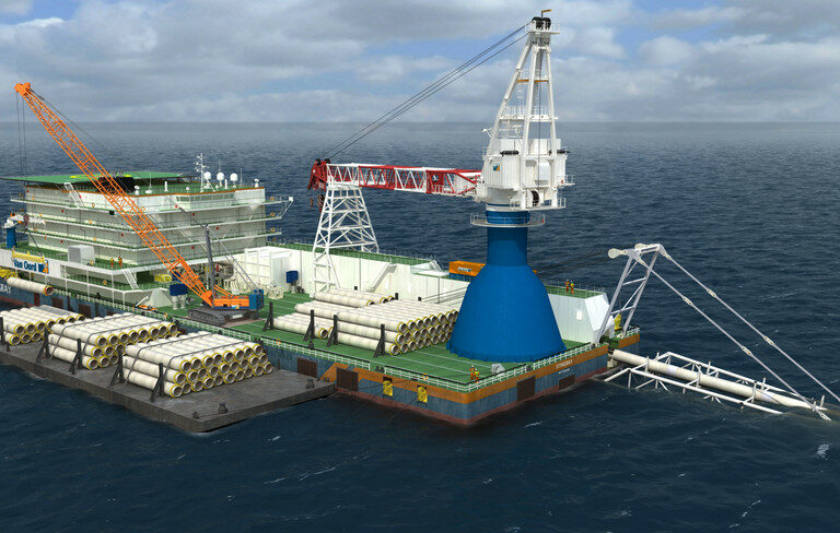 Van Oord pipe laying vessel Stingray in operation at sea